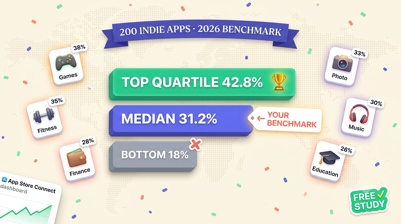 App Store Screenshot Conversion Rate Benchmarks 2026: Data from 200 Indie Apps