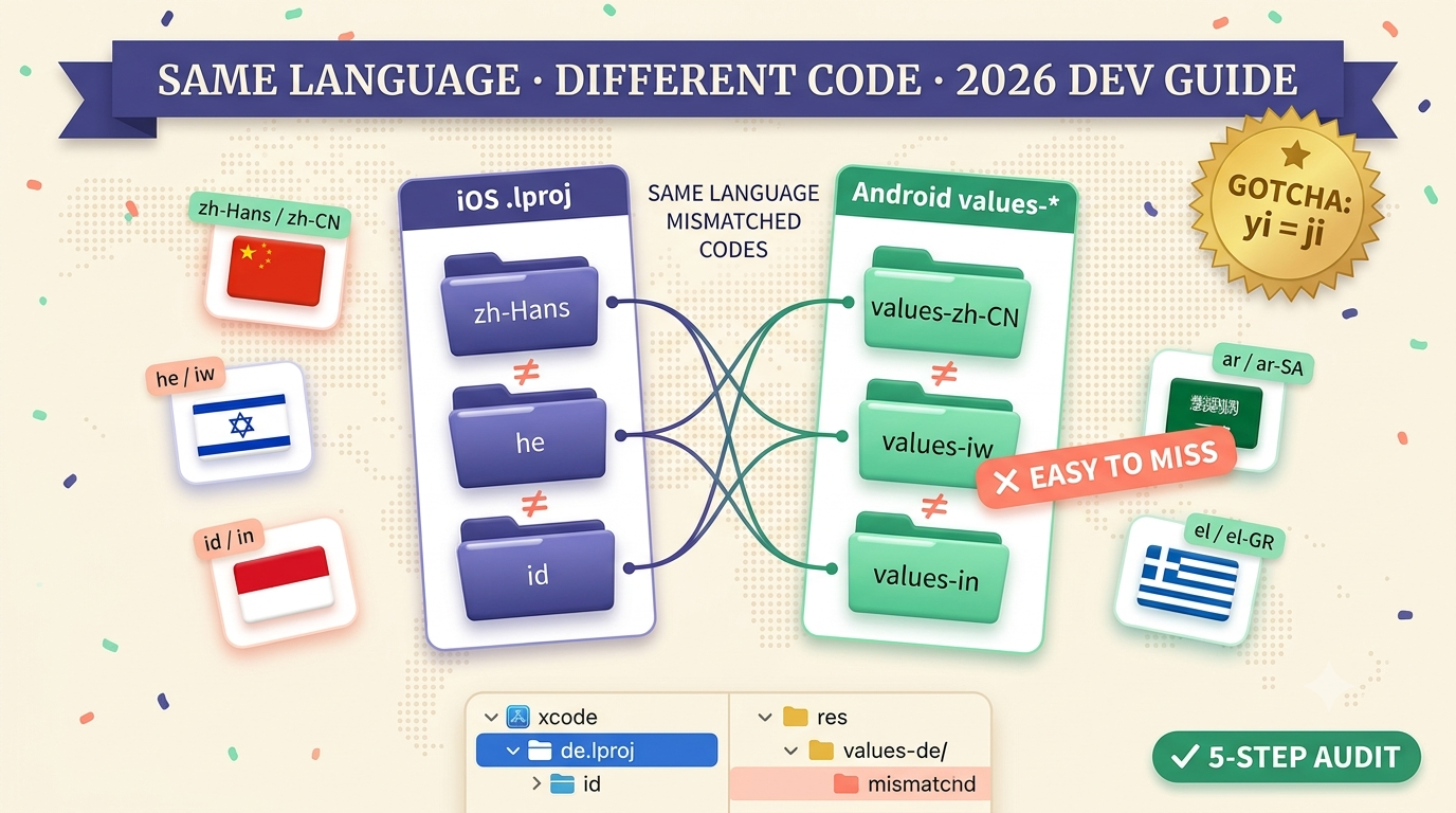 Google Play Console vs App Store Connect Locale Codes: The Complete 2026 Mapping Table