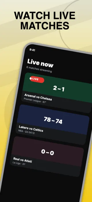 Live Sports App Screenshot, page 1 of 5