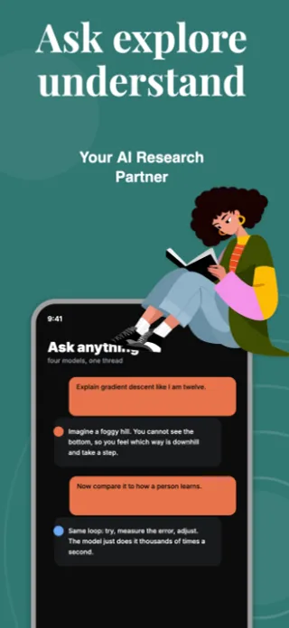 AI Research App Screenshot, page 1 of 5