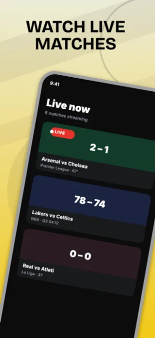 Live Sports App Screenshot, page 1 of 5