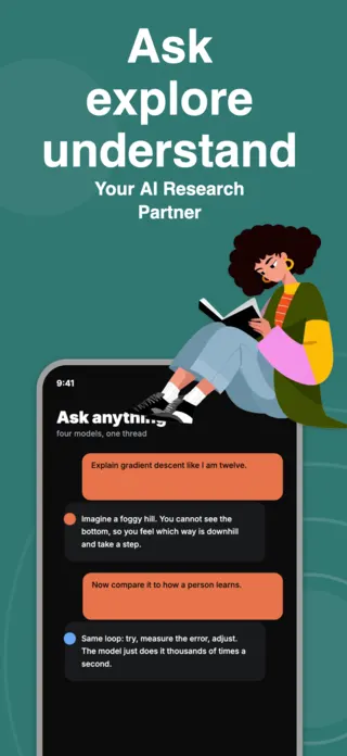 AI Research App Screenshot, page 1 of 5
